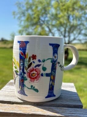 Anthropologie Starla M Halfmann Letter H Ceramic Mug - Blue & Multicolor